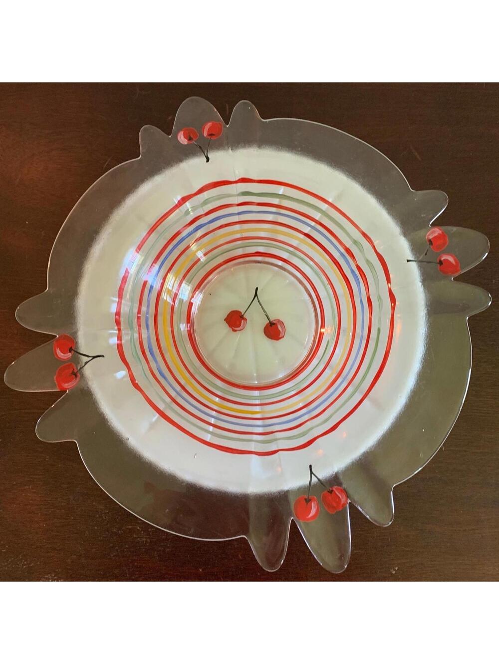 Blue Sky Cherries Glass Bowl